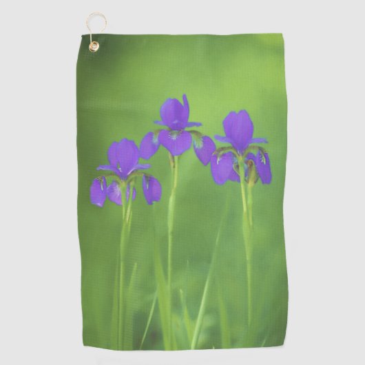Paarse Iris Schilderij - Originele Bloem Kunst Golfhanddoek (Voorkant)