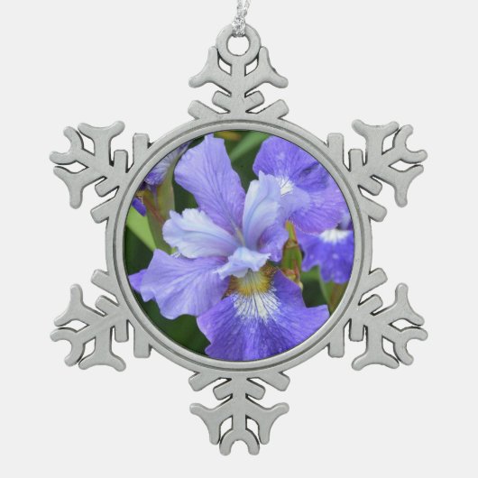 Paarse iris tin sneeuwvlok ornament (Voorkant)