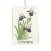Paarse iris trio botanische kunst gepersonaliseerd luchtverfrisser (Voorkant)