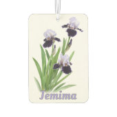 Paarse iris trio botanische kunst gepersonaliseerd luchtverfrisser (Achterkant)