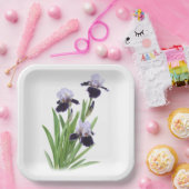Paarse Iris Trio Botanische Kunst Papieren Bordje (Feest)