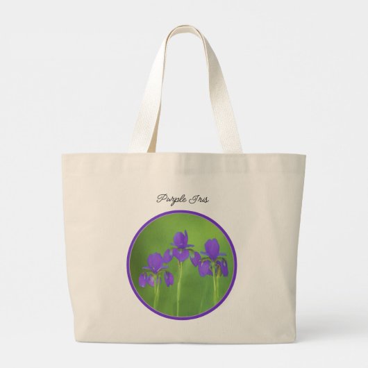 Paarse Iris Trio Schilderen Originele Bloemenkunst Grote Tote Bag (Achterkant)