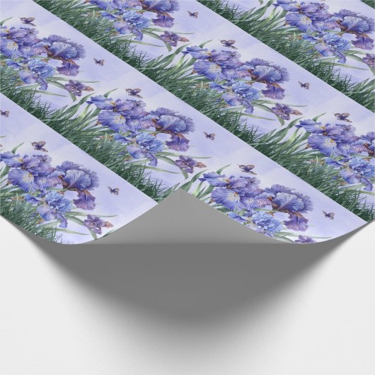 Paarse Iris Tuin met Vlinders Botanisch Cadeaupapier (Hoek)