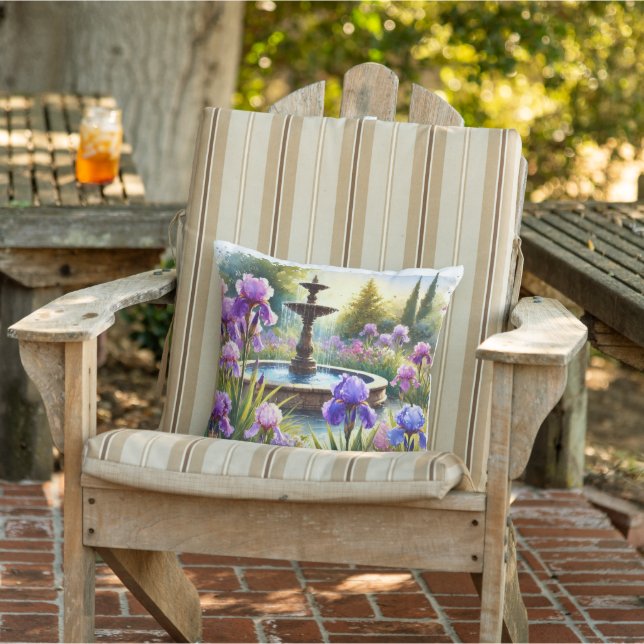 Paarse Iris Tuin  Waterverf Worp Kussen (Stoel)