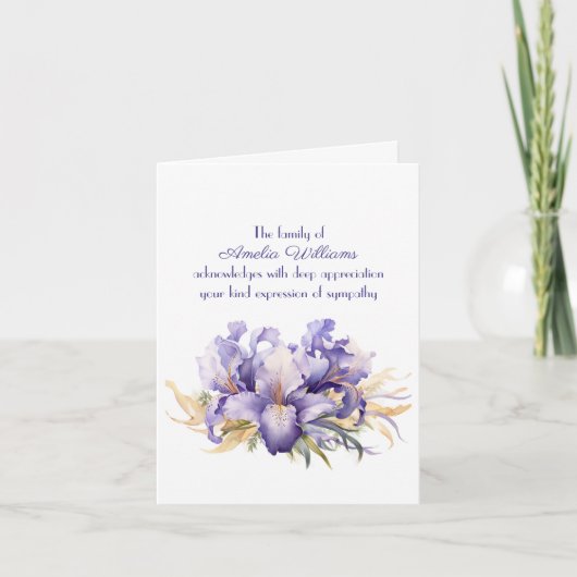 Paarse iris voor sympathie dank u van familie kaart (Voorkant)
