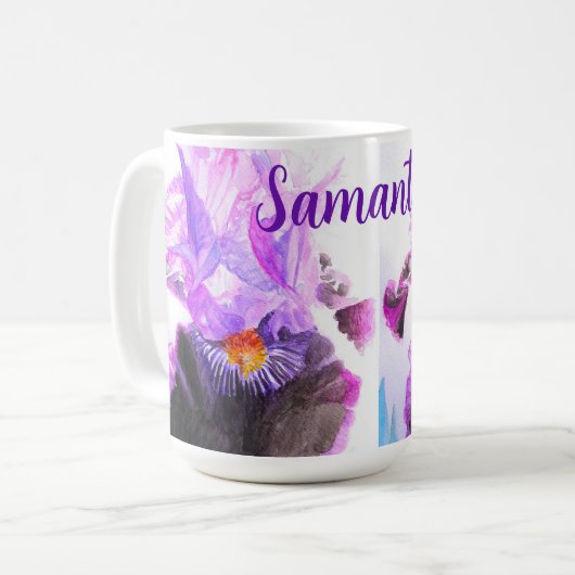 Paarse Iris Waterverf Bloem Bloemschildering Koffiemok (Voorkant links)