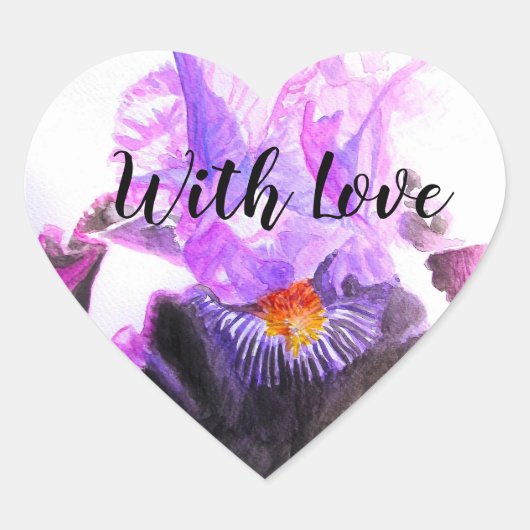 Paarse Iris Waterverf Bloem Bloemstuk Met liefde Hart Sticker (Voorkant)