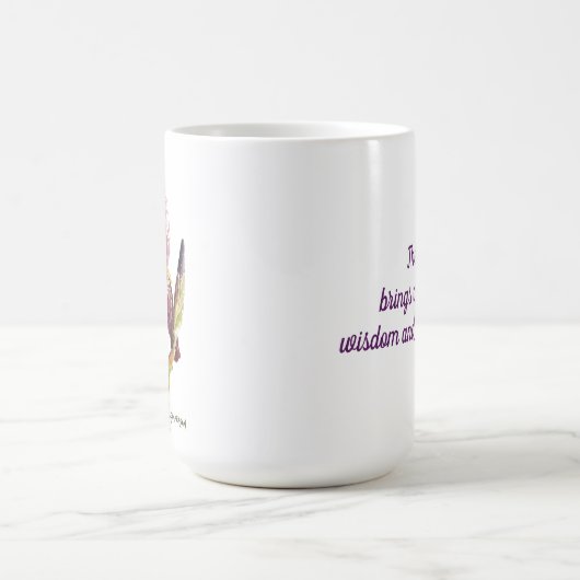 Paarse Iris waterverf bloem en gezegde Koffiemok (Center)