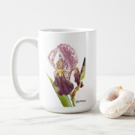 Paarse Iris waterverf bloem en gezegde Koffiemok