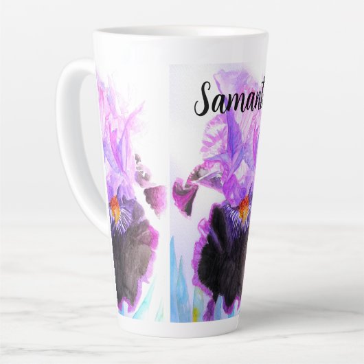Paarse Iris Waterverf Bloem Schilderij Latte Mok (Linkerhoek)