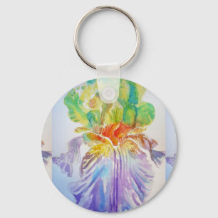 Paarse Iris waterverf bloemen floral Key Ring Sleutelhanger