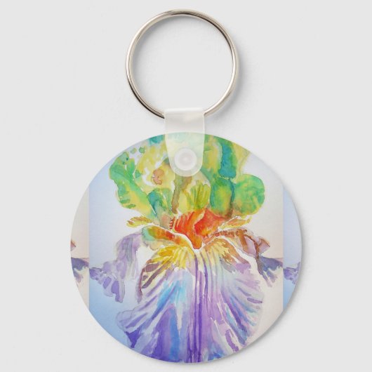 Paarse Iris waterverf bloemen floral Key Ring Sleutelhanger (Voorkant)