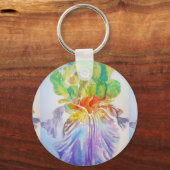 Paarse Iris waterverf bloemen floral Key Ring Sleutelhanger (Voorkant)