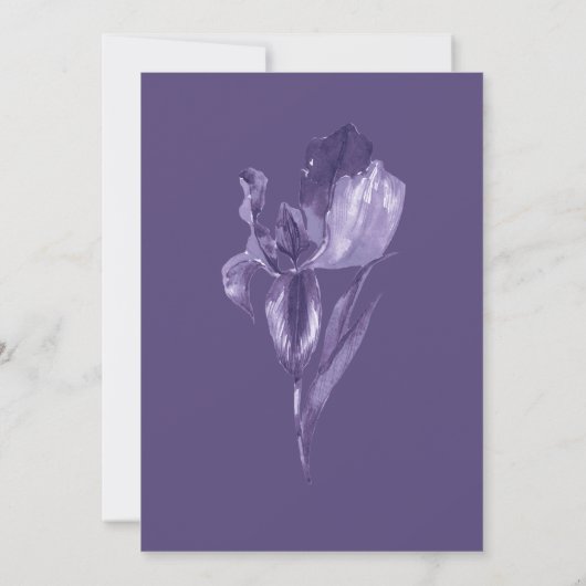 Paarse iris Waterverf bloemige botanische bruiloft Kaart (Achterkant)