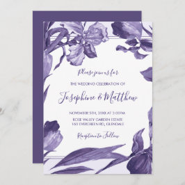 Paarse iris Waterverf bloemige botanische bruiloft Kaart