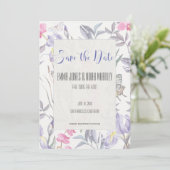 Paarse Iris Waterverf Huwelijk Bewaar de Datum Kaa Save The Date (Staand voorkant)