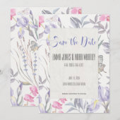 Paarse Iris Waterverf Huwelijk Bewaar de Datum Kaa Save The Date (Voorkant / Achterkant)