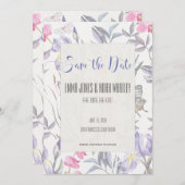 Paarse Iris Waterverf Huwelijk Save the Date Kaart (Voorkant / Achterkant)