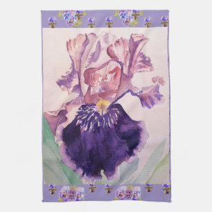 Paarse Iris Waterverf Lavender Floral Flower Theedoek
