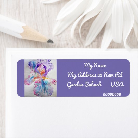 Paarse Iris Waterverf Return Address Labels (Insitu)