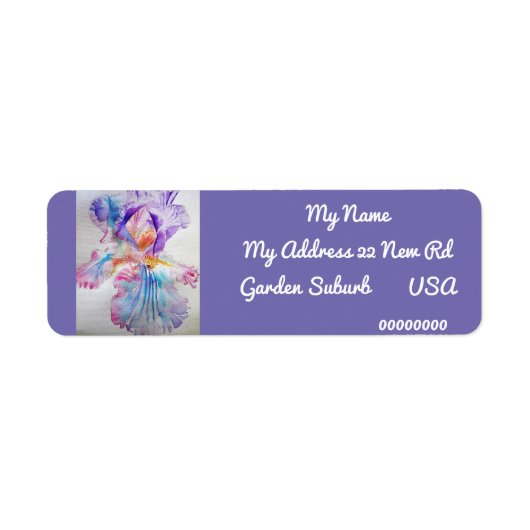 Paarse Iris Waterverf Return Address Labels (Voorkant)