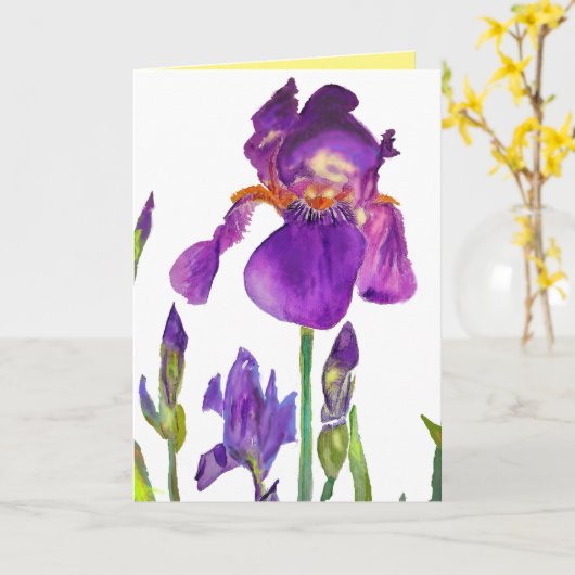Paarse Iris Waterverf Schilderij bloemen Kaart (Gele Bloem)