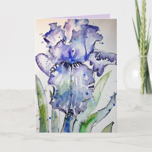 Paarse Iris Waterverf Schilderij Bloemen Kaart (Voorkant)