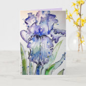 Paarse Iris Waterverf Schilderij Bloemen Kaart (Gele Bloem)