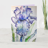 Paarse Iris Waterverf Schilderij Bloemen Kaart