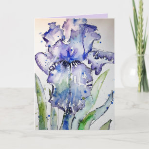 Paarse Iris Waterverf Schilderij Bloemen Kaart