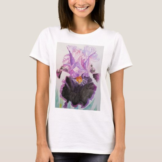 Paarse Iris Waterverf Schilderkunst T Shirt (Voorkant)