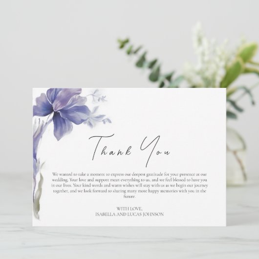 Paarse Iris Waterverf Wedding Bedankkaart (Staand voorkant)