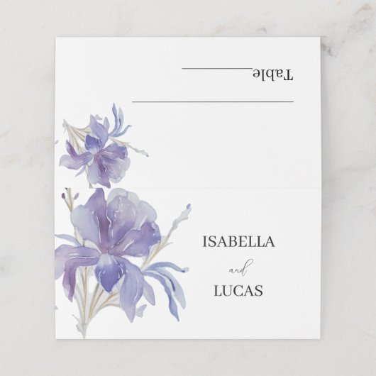 Paarse Iris Waterverf Wedding Plaatskaartje (Buitenkant ongevouwen)