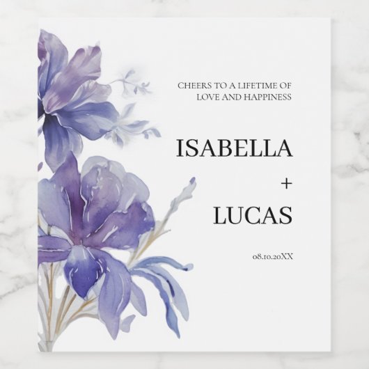 Paarse Iris Waterverf Wedding Wijn Etiket (Enkel label)