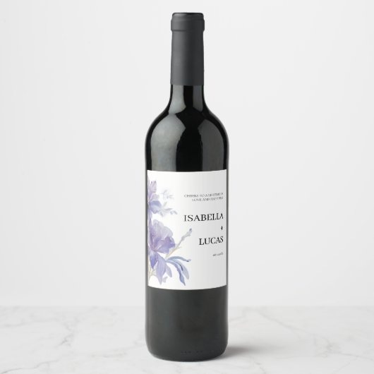 Paarse Iris Waterverf Wedding Wijn Etiket (Voorkant)