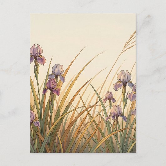Paarse Iris Weide Gouden Gras Landschap Briefkaart (Voorkant)