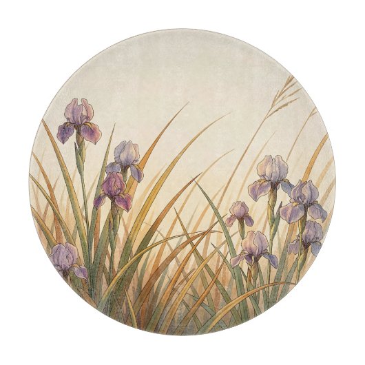 Paarse Iris Weide Gouden Gras Landschap Snijplank (Voorkant)