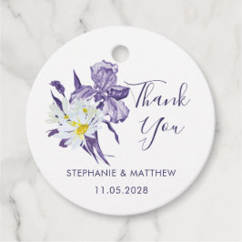 Paarse Iris White Daisy Botanical Weddenschap Beda Bedankjes Labels