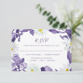 Paarse Iris White Daisy Waterverf Botanische maalt RSVP Kaartje (Staand voorkant)
