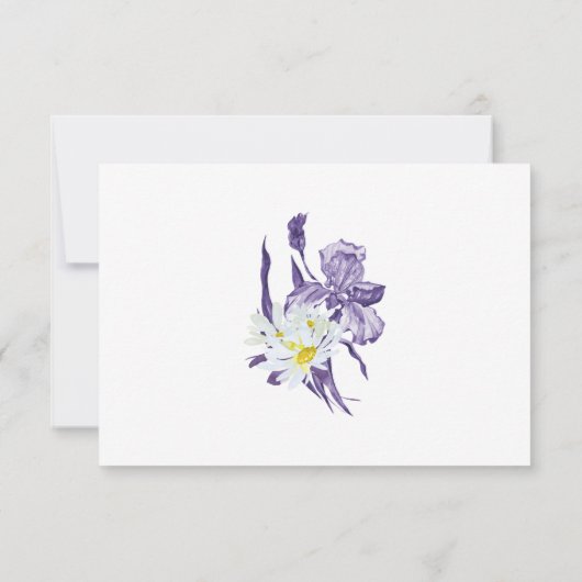Paarse Iris White Daisy Waterverf Botanische maalt RSVP Kaartje (Achterkant)