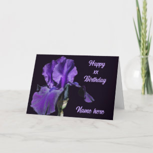 Paarse irisbloem gepersonaliseerde verjaardag kaart