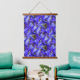 Paarse irisbloem / schuin / betegeld / hangend wandkleed