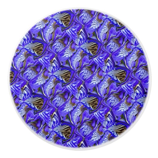 Paarse irisbloem / schuin / betegeld / keramische knop (Voorkant)