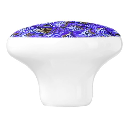 Paarse irisbloem / schuin / betegeld / keramische knop (Zijkant)