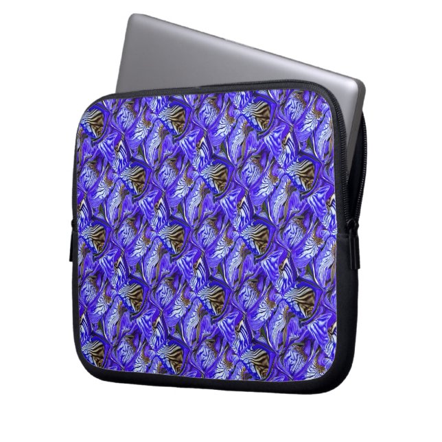 Paarse irisbloem / schuin / betegeld / laptop sleeve (Voorkant Links)