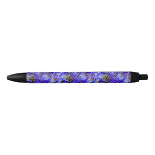 Paarse irisbloem / schuin / betegeld / zwarte inkt pen