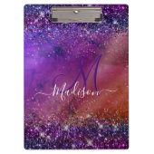 Paarse iriscent geborsteld metaal glitter monogram klembord (Voorkant)