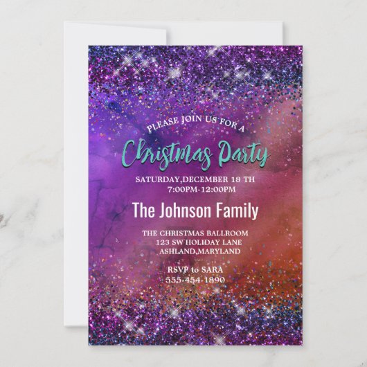 Paarse iriserende geborsteld metaal glitter kerst kaart (Voorkant)