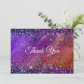 Paarse iriserende geborstelde metaalglitter bedankkaart (Staand voorkant)