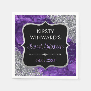 Paarse iriserende glitterschelpschrift zoete 16 servet
